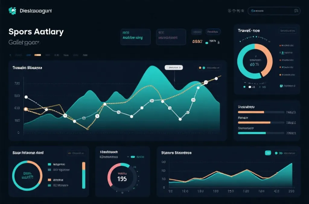 Abstract sports analytics dashboard showing travel routes and altitude charts